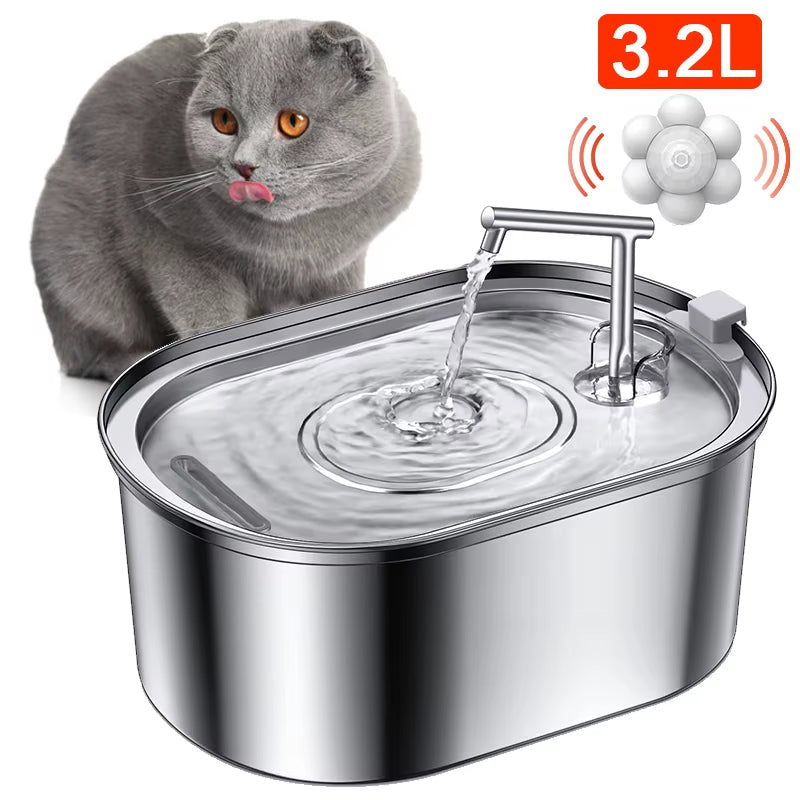 3.2L NEW Stainless Steel Cat Water Fountain Automatic Cats Drinker Drinking Fountain for Cat Dog Pet Water Dispenser Accessories
