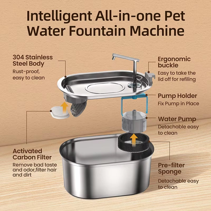 3.2L NEW Stainless Steel Cat Water Fountain Automatic Cats Drinker Drinking Fountain for Cat Dog Pet Water Dispenser Accessories