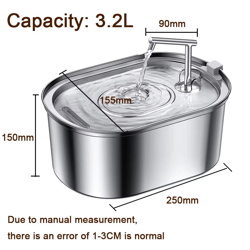 3.2L NEW Stainless Steel Cat Water Fountain Automatic Cats Drinker Drinking Fountain for Cat Dog Pet Water Dispenser Accessories