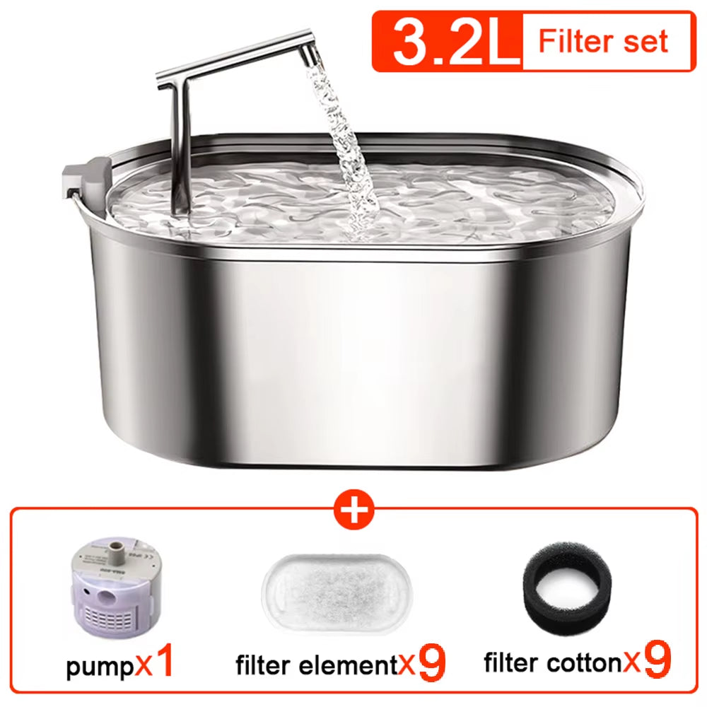 3.2L NEW Stainless Steel Cat Water Fountain Automatic Cats Drinker Drinking Fountain for Cat Dog Pet Water Dispenser Accessories